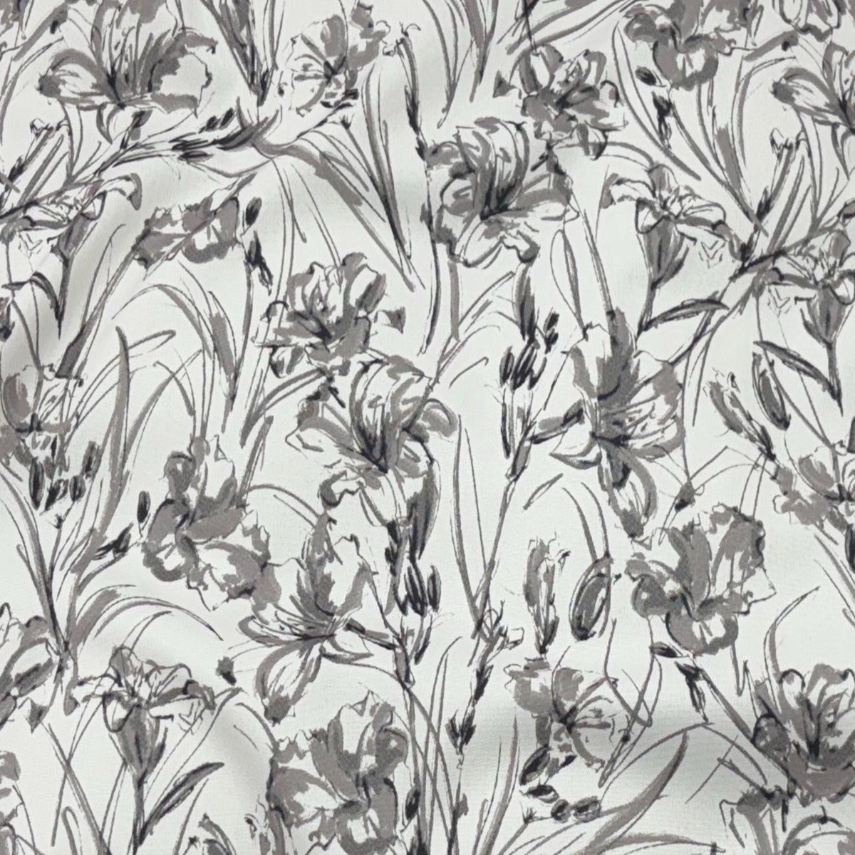 Grey Sketch - Printed Peachskin Fabric