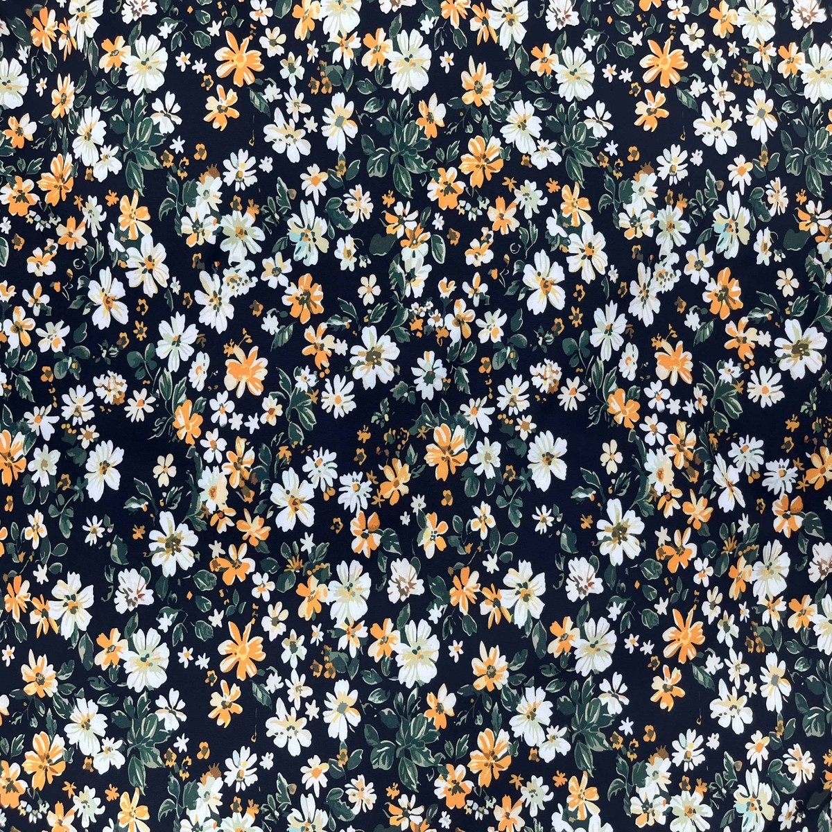 Black Amber Floral - Printed Peachskin Fabric