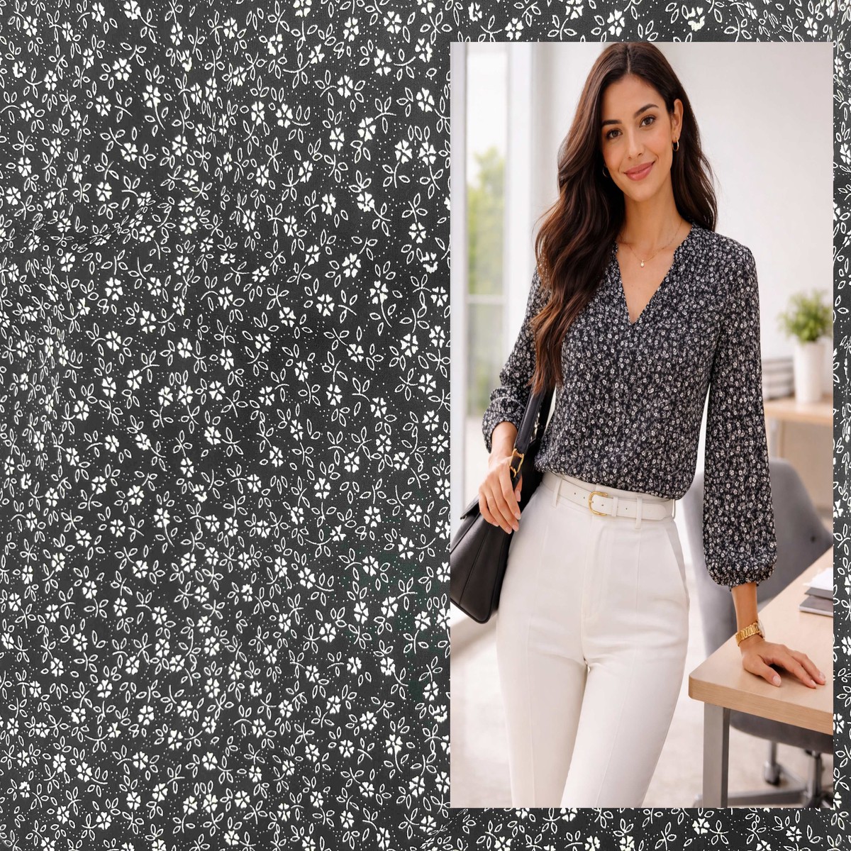 Black Ditsy Floral - Printed Crepe Special